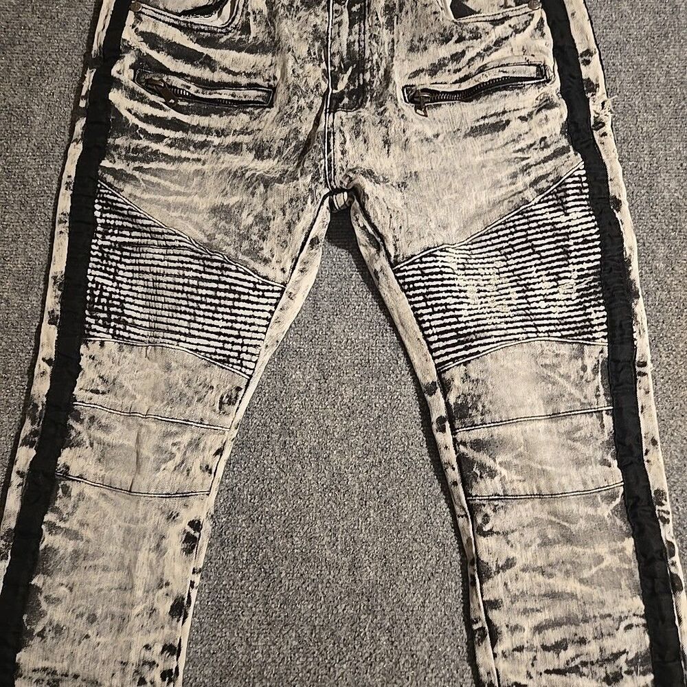 Encrypted Jeans Mens 38x32 (Fits 37x30) Acid Wash Skinny Fit Distressed Stretchy - Picture 2 of 11